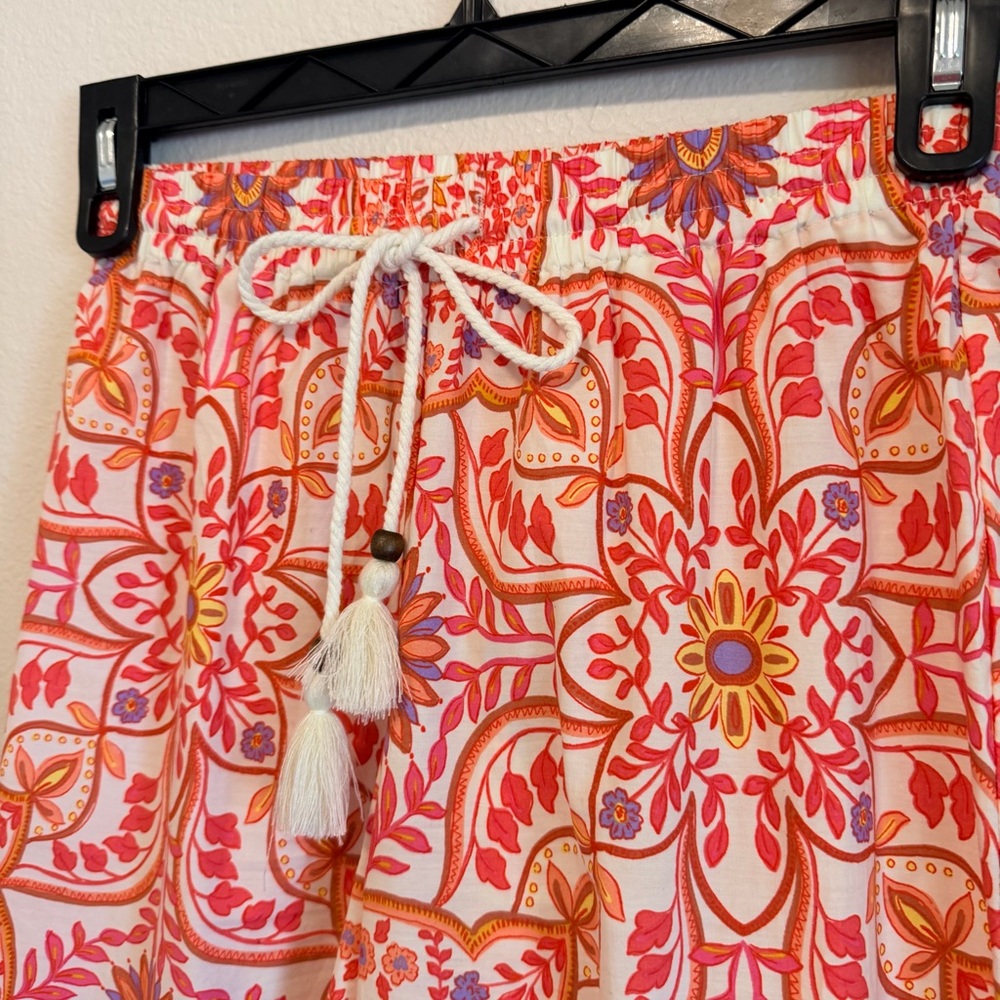 Olivaceous boho print orange wide leg pull up elastic waist cotton pants, sz S - Picture 10 of 11